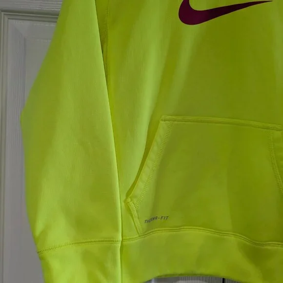 Nike Kids Pullover Hoodie Size Medium, Neon Green, Pink Swoosh, Therma-Fit - Picture 5 of 16
